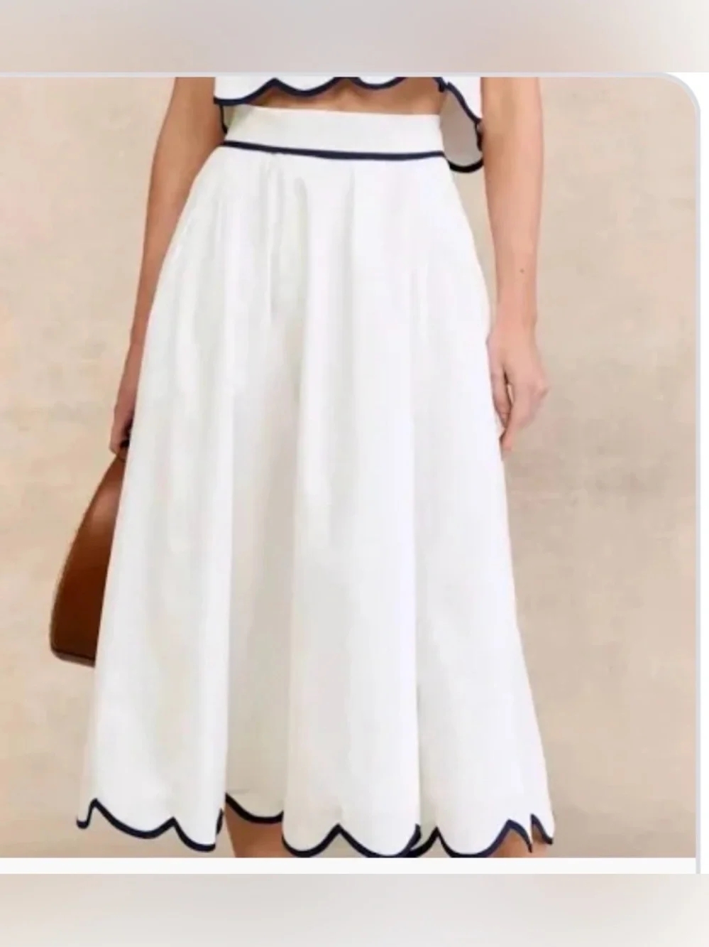 French Connection white navy embroidered hem skirt XL summer vacay coastal